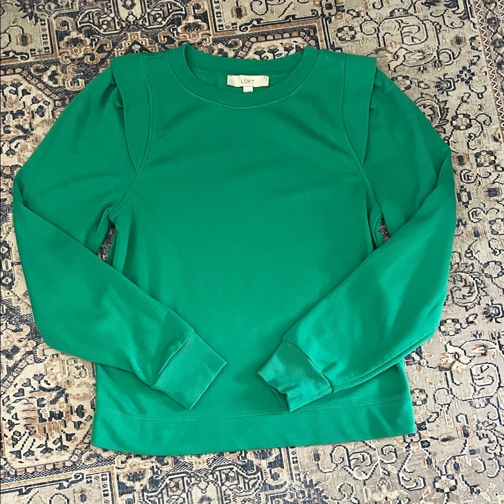 LOFT Vibrant Kelly Green Puff Sleeve Pullover Sweater